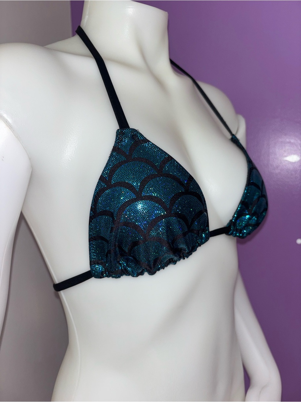 Teal Holographic Mermaid Scale Triangle Top Size Small Brand New